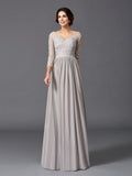 A-Line/Princess V-neck Ruffles 3/4 Sleeves Long Chiffon Mother of the Bride Dresses TPP0007308