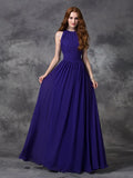 A-line/Princess Jewel Ruched Sleeveless Long Chiffon Bridesmaid Dresses TPP0005189