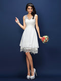 A-Line/Princess V-neck Lace Sleeveless Short Bridesmaid Dresses TPP0005236