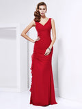 Sheath/Column V-neck Sleeveless Ruched Long Chiffon Dresses TPP0002921