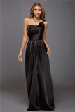 Sheath/Column One-Shoulder Sleeveless Ruffles Long Satin Bridesmaid Dresses TPP0005611