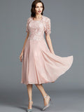 A-Line/Princess Sleeveless Scoop Tea-Length Chiffon Mother of the Bride Dresses TPP0007160