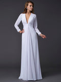 Sheath/Column V-neck Long Sleeves Ruched Long Chiffon Dresses TPP0002467