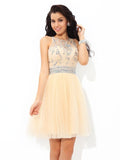 A-Line/Princess Sheer Neck Beading Sleeveless Short Net Cocktail Dresses TPP0008413