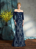 Trumpet/Mermaid Off-the-Shoulder Lace 3/4 Sleeves Long Lace Mother of the Bride Dresses TPP0007206