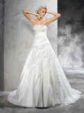 Ball Gown Strapless Beading Sleeveless Long Satin Wedding Dresses TPP0006385