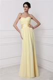 Sheath/Column Strapless Sleeveless Pleats Hand-Made Flower Long Chiffon Bridesmaid Dresses TPP0005852