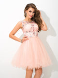 A-Line/Princess Sheer Neck Beading Sleeveless Short Elastic Woven Satin Cocktail Dresses TPP0008403