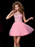 A-Line/Princess Bateau Sleeveless Beading Short Satin Homecoming Dresses TPP0008688