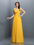 A-Line/Princess V-neck Pleats Sleeveless Long Chiffon Bridesmaid Dresses TPP0005331