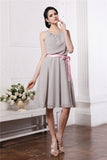 Sheath/Column Scoop Sleeveless Sash Short Chiffon Bridesmaid Dresses TPP0005693