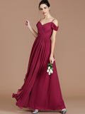 A-Line/Princess Off-the-Shoulder Sleeveless Ruched Floor-Length Chiffon Bridesmaid Dresses TPP0005174