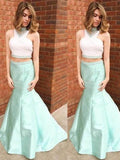 Trumpet/Mermaid High Neck Sleeveless Floor-Length Beading Satin Dresses TPP0003412