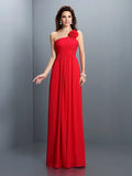 A-Line/Princess One-Shoulder Hand-Made Flower Pleats Sleeveless Long Chiffon Bridesmaid Dresses TPP0005399