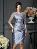 Sheath/Column Scoop Beading 1/2 Sleeves Short Satin Mother of the Bride Dresses TPP0007038