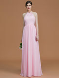 A-Line/Princess Halter Sleeveless Floor-Length Ruched Chiffon Bridesmaid Dresses TPP0005663