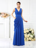 A-Line/Princess V-neck Pleats Sleeveless Long Chiffon Bridesmaid Dresses TPP0005367