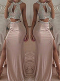 Trumpet/Mermaid Sleeveless Halter Floor-Length Beading Chiffon Two Piece Dresses TPP0002255