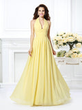 A-Line/Princess Halter Pleats Sleeveless Long Chiffon Bridesmaid Dresses TPP0002801