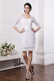 Sheath/Column Half Sleeves Bateau Short Lace Wedding Dresses TPP0006950