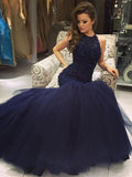 Trumpet/Mermaid Sleeveless Floor-Length Jewel Tulle Beading Dresses TPP0001826