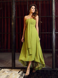 A-Line/Princess Strapless Sleeveless High Low Chiffon Bridesmaid Dresses TPP0005440