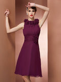 A-Line/Princess High Neck Sleeveless Hand-Made Flower Short Chiffon Bridesmaid Dresses TPP0005202