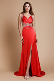 Sheath/Column Straps Beading Sleeveless Long Elastic Woven Satin Dresses TPP0004167