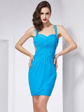 Sheath/Column Spaghetti Straps Sleeveless Beading Short Chiffon Homecoming Dresses TPP0009019