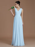 A-Line/Princess V-neck Sleeveless Ruched Floor-Length Chiffon Bridesmaid Dresses TPP0005037