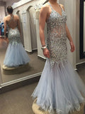 Trumpet/Mermaid Tulle V-neck Sleeveless Sequin Floor-Length Plus Size Dresses TPP0003052