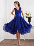 A-Line/Princess V-neck Short Sleeves Pleats Short Chiffon Bridesmaid Dresses TPP0005040