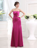 Sheath/Column Strapless Sleeveless Long Pleats Satin Bridesmaid Dresses TPP0005434