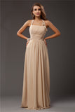 Sheath/Column Halter Sleeveless Ruffles Long Chiffon Bridesmaid Dresses TPP0005366