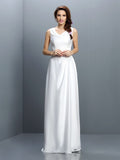 Sheath/Column V-neck Sleeveless Long Chiffon Bridesmaid Dresses TPP0005637