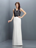 Sheath/Column V-neck Lace Sleeveless Long Chiffon Bridesmaid Dresses TPP0005814