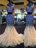 Trumpet/Mermaid Sweetheart Sleeveless Tulle Beading Sweep/Brush Train Two Piece Dresses TPP0002181