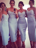 Sheath/Column Spaghetti Straps Sleeveless Satin Knee-Length Bridesmaid Dresses TPP0005271