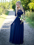 A-Line/Princess Scoop 1/2 Sleeves Floor-Length Chiffon Bridesmaid Dresses TPP0005175