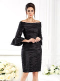 Sheath/Column Off-the-Shoulder Ruched 1/2 Sleeves Short Taffeta Mother of the Bride Dresses TPP0007211