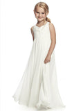 A-Line/Princess Sleeveless Straps Ruched Floor-Length Chiffon Flower Girl Dresses TPP0007611