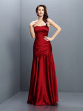 A-Line/Princess Strapless Ruched Sleeveless Long Satin Bridesmaid Dresses TPP0005407