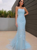 Trumpet/Mermaid Halter Sleeveless Lace Tulle Sweep/Brush Train Dresses TPP0001367