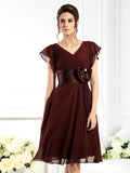 A-Line/Princess V-neck Bowknot Short Sleeves Short Chiffon Mother of the Bride Dresses TPP0007251