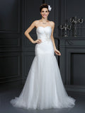 Sheath/Column Sweetheart Beading Sleeveless Long Net Wedding Dresses TPP0006807