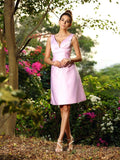 A-Line/Princess V-neck Pleats Sleeveless Short Satin Bridesmaid Dresses TPP0005672