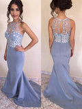 Trumpet/Mermaid Sleeveless Jewel Sweep/Brush Train Crystal Satin Dresses TPP0003087