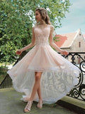 A-Line/Princess Tulle Applique Sheer Neck Sleeveless Asymmetrical Homecoming Dresses