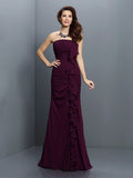 Trumpet/Mermaid Strapless Pleats Sleeveless Long Chiffon Bridesmaid Dresses TPP0005428