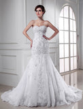 Trumpet/Mermaid Beading Sweetheart Sleeveless Applique Organza Wedding Dresses TPP0006587